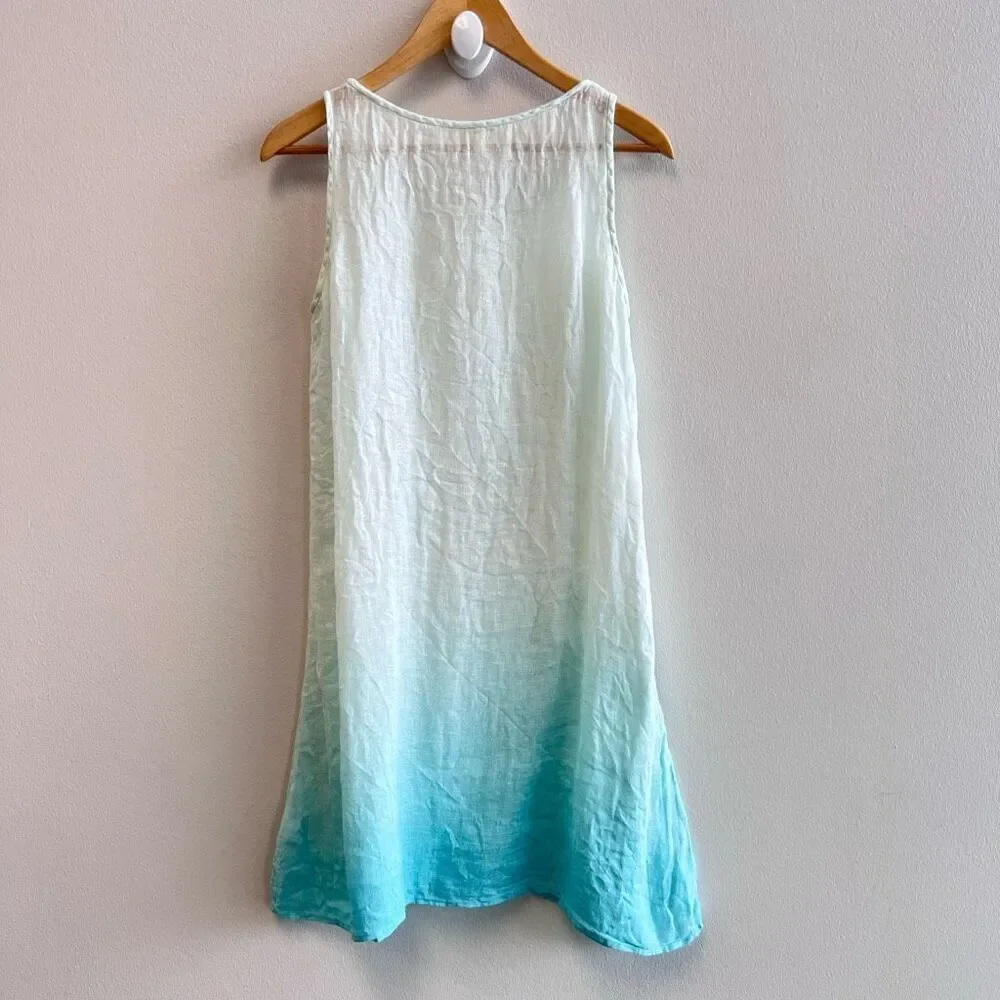 Eileen Fisher Woman Petite Small PS Mini Tank Dress 100% Linen Blue Ombre Sheer - Picture 7 of 11
